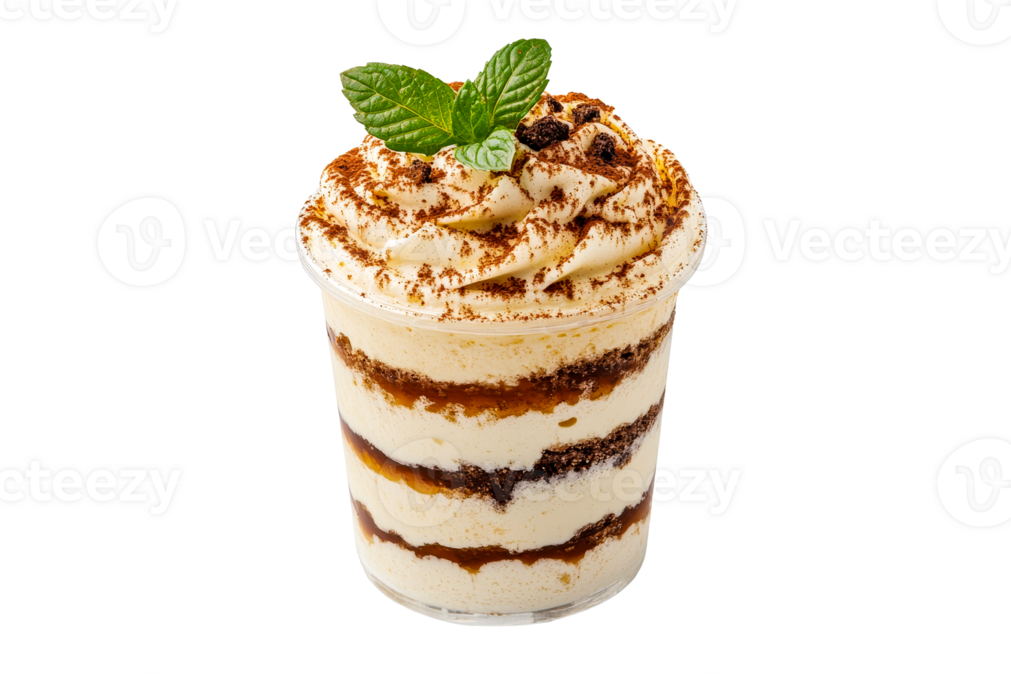 Delicious dessert in a transparent cup with cream png