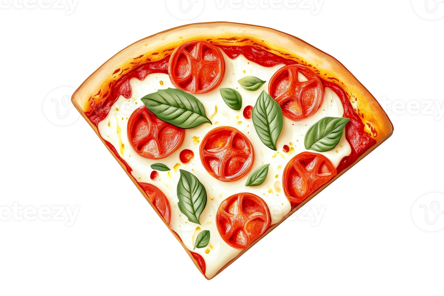 Delicious slice of pizza with pepperoni and basil png