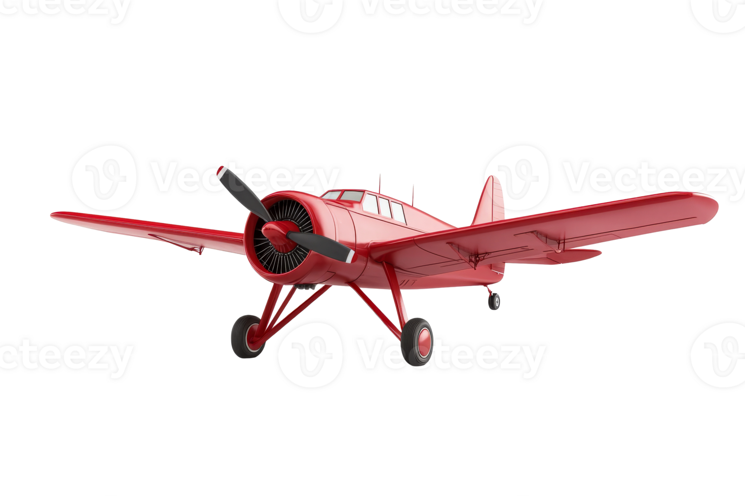 Vintage red airplane with propeller in focus png