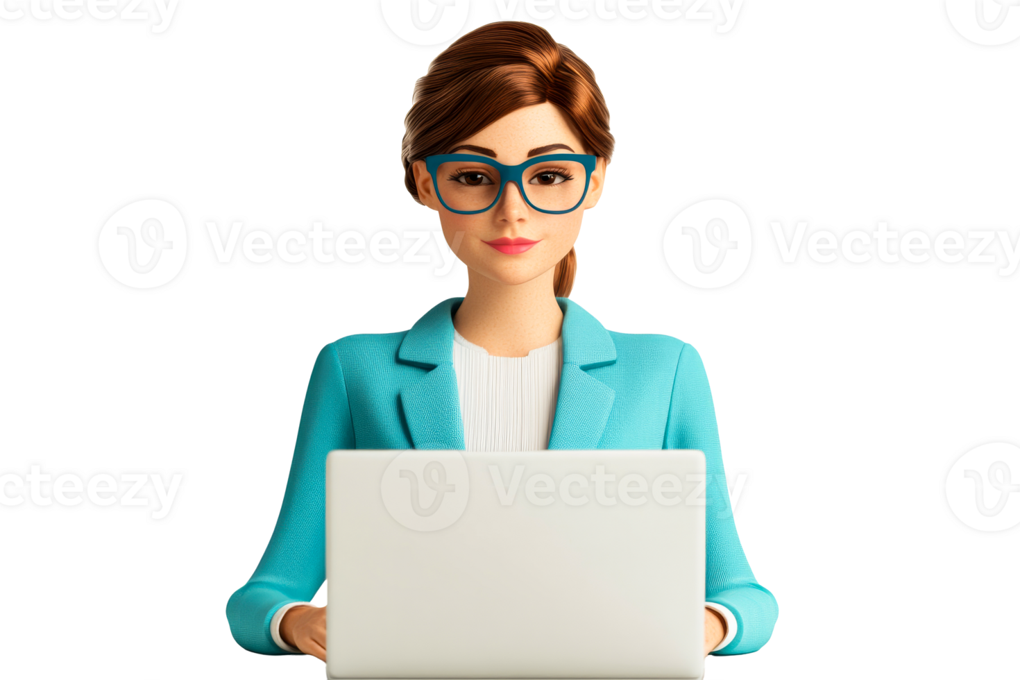 Woman with glasses working on laptop in office png