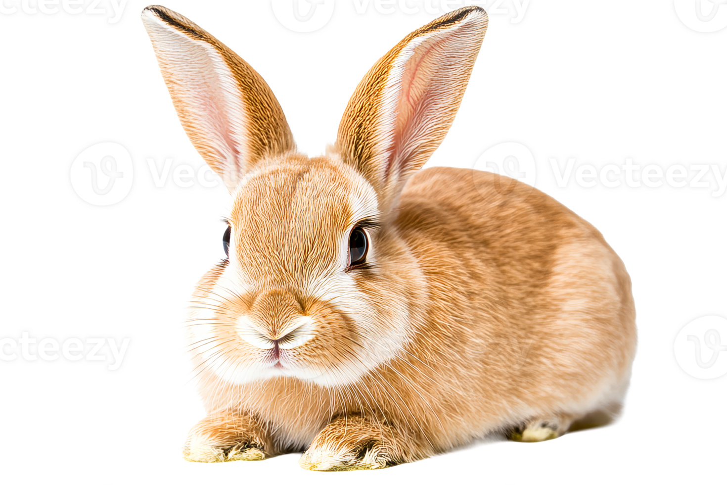 Cute brown rabbit with large ears sitting quietly png