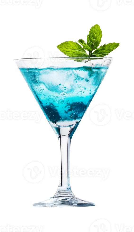Refreshing blue cocktail with mint garnish png