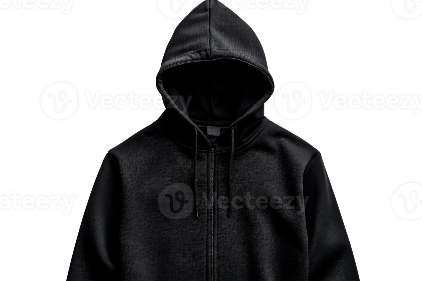 Stylish black hoodie with front zipper and hood png