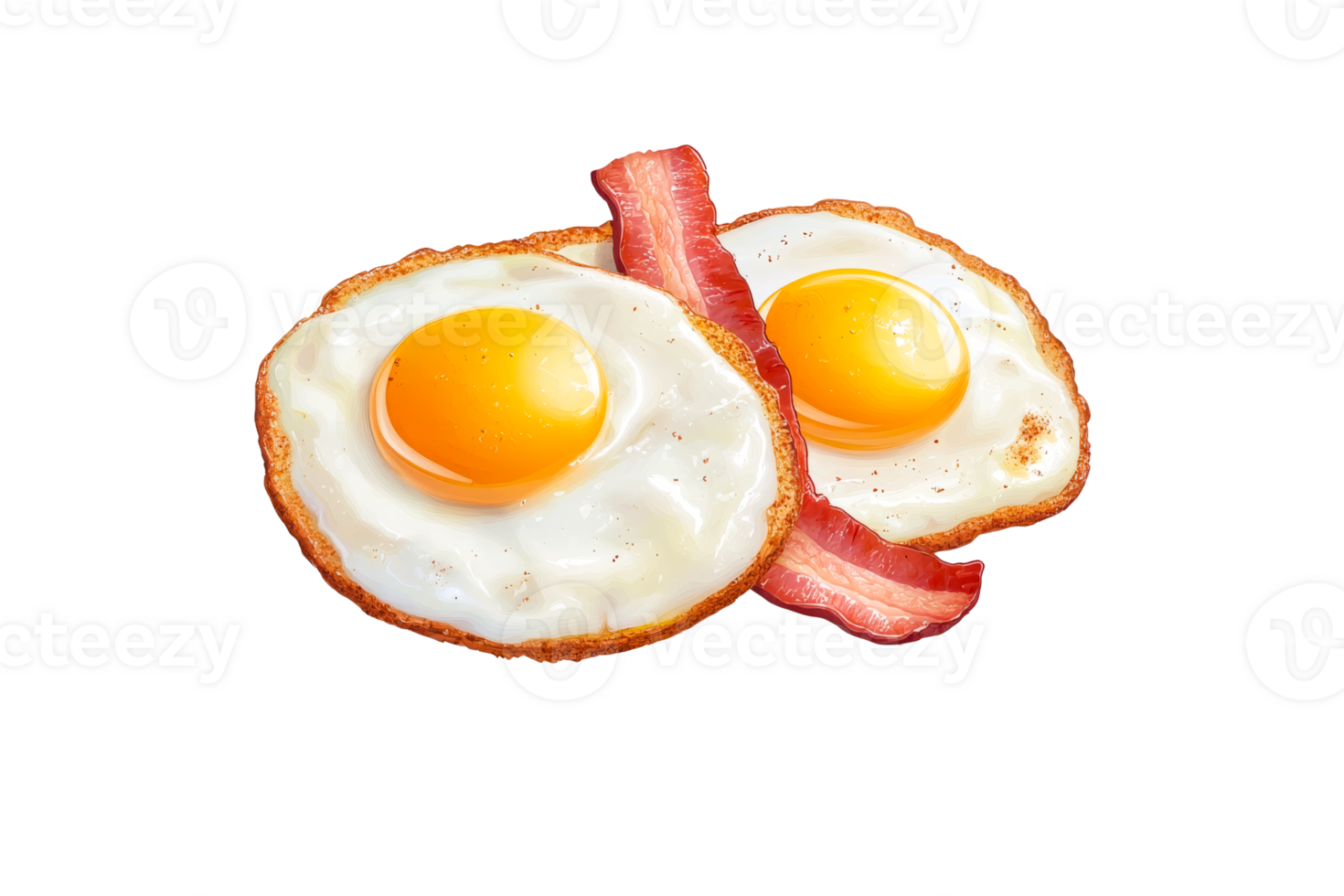 Delicious breakfast of eggs and bacon on a plate png