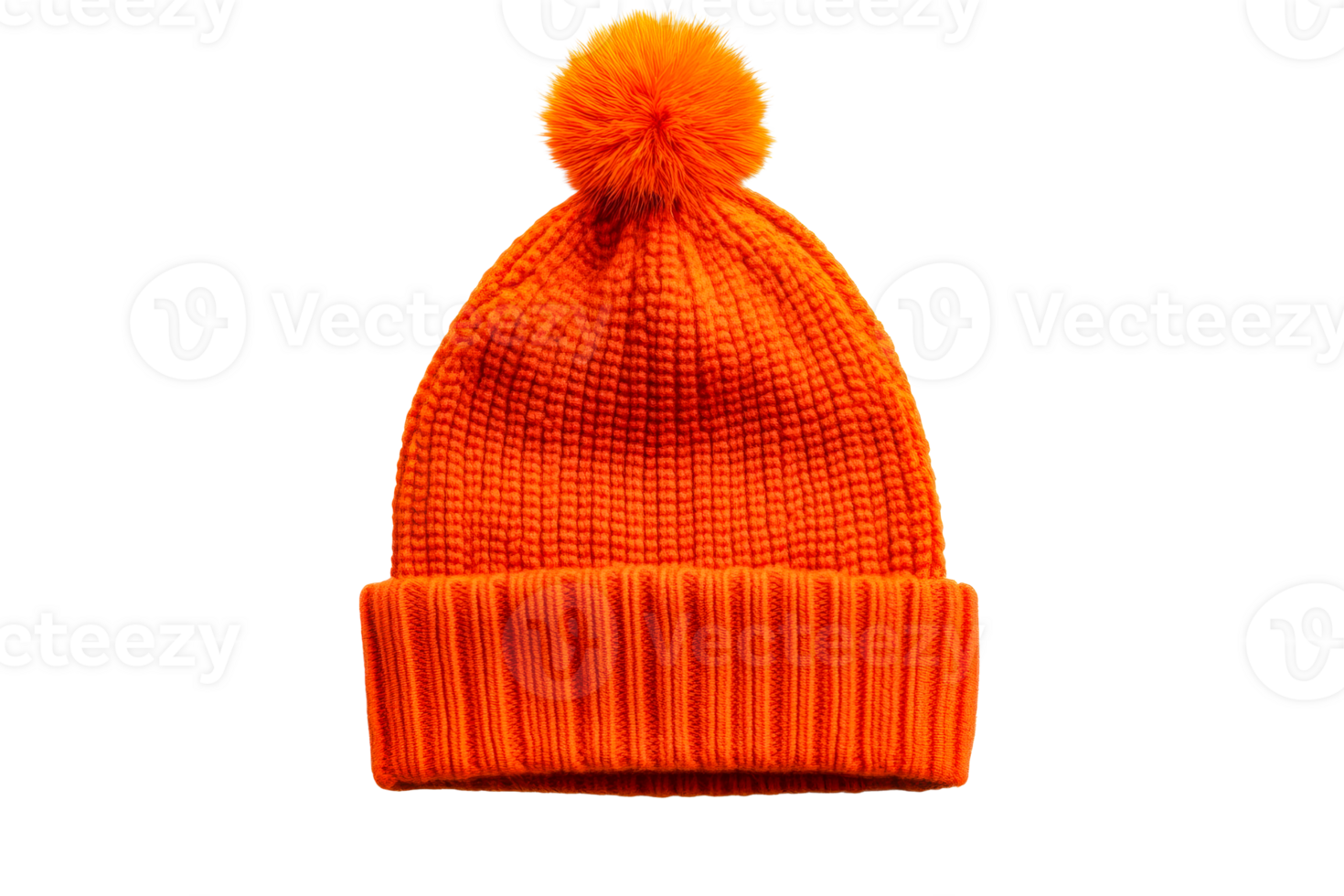 Warm orange knitted beanie with pom pom design png