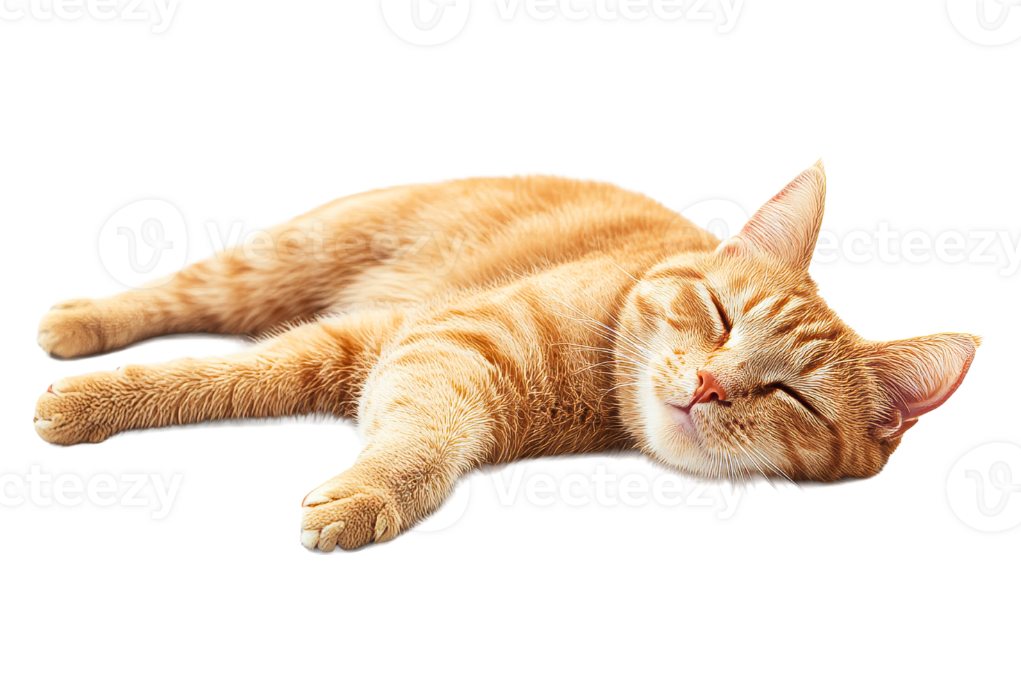 Orange cat sleeping soundly on a soft surface png