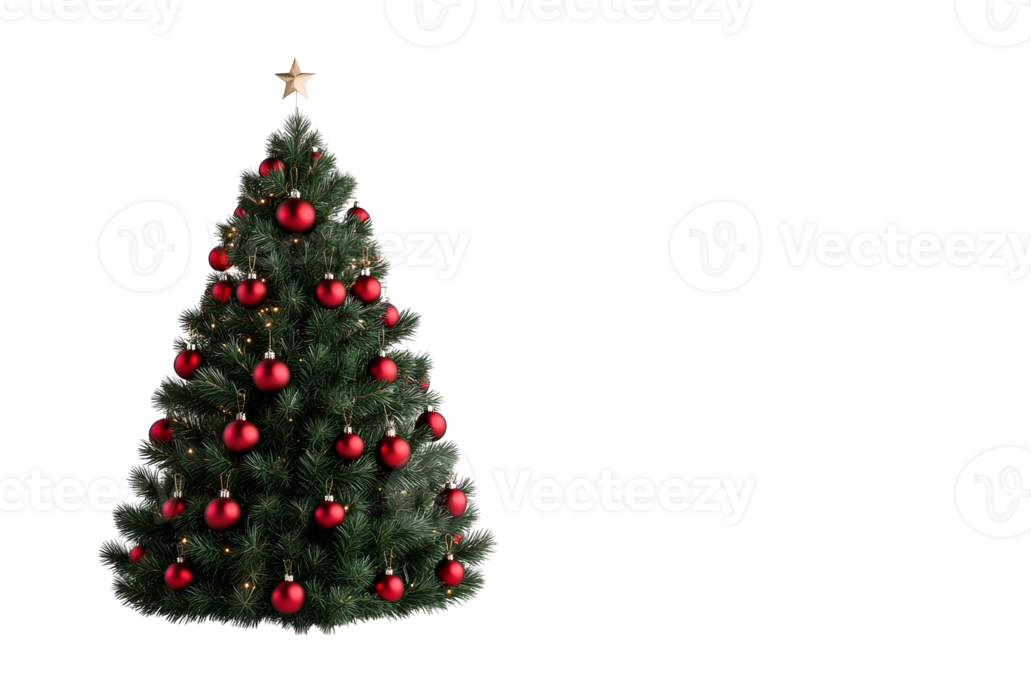 Festive Christmas tree with red ornaments and star png