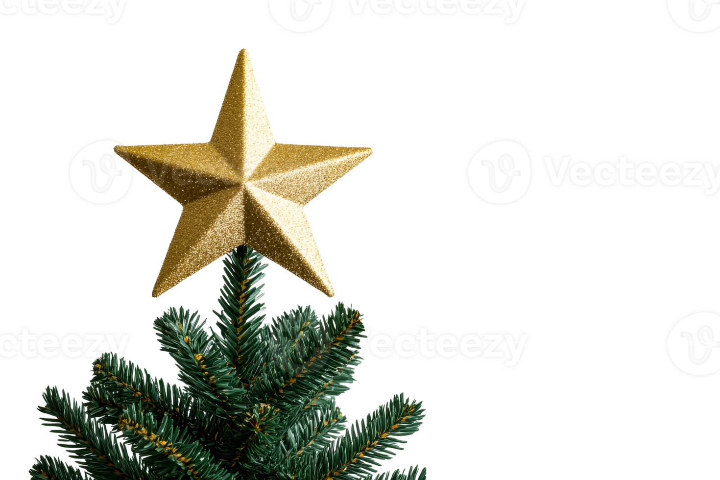 Golden star atop a Christmas tree branch png