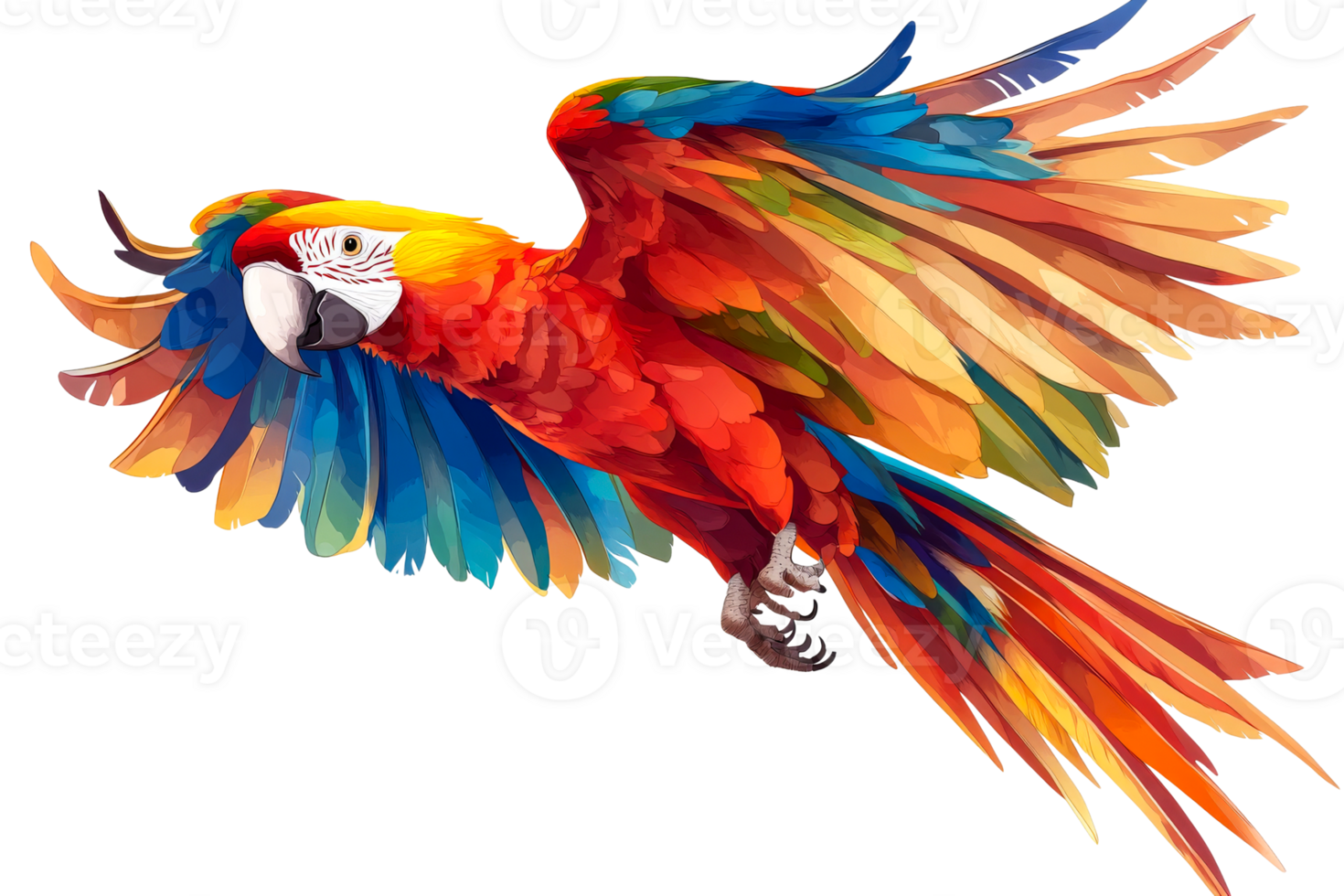 Bright parrot flying on clear backdrop png