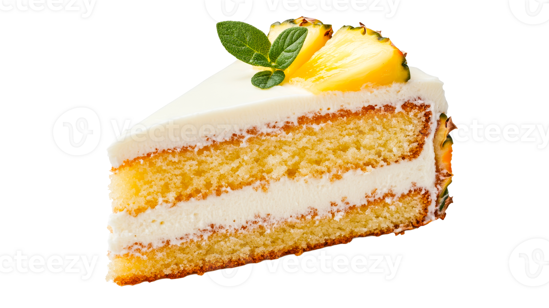 Pineapple cake slice with creamy frosting png