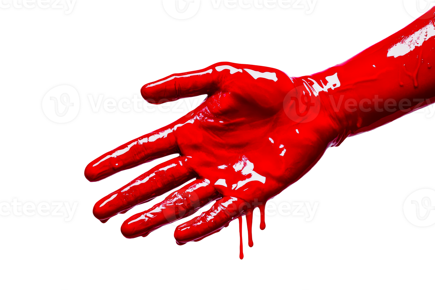 Red painted hand on clear background png