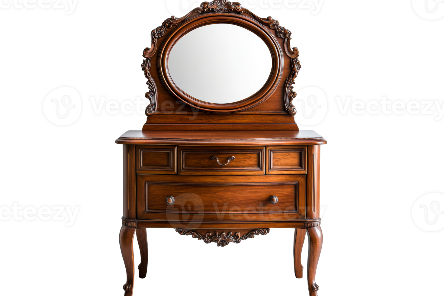 Ornate wooden vanity with mirror png