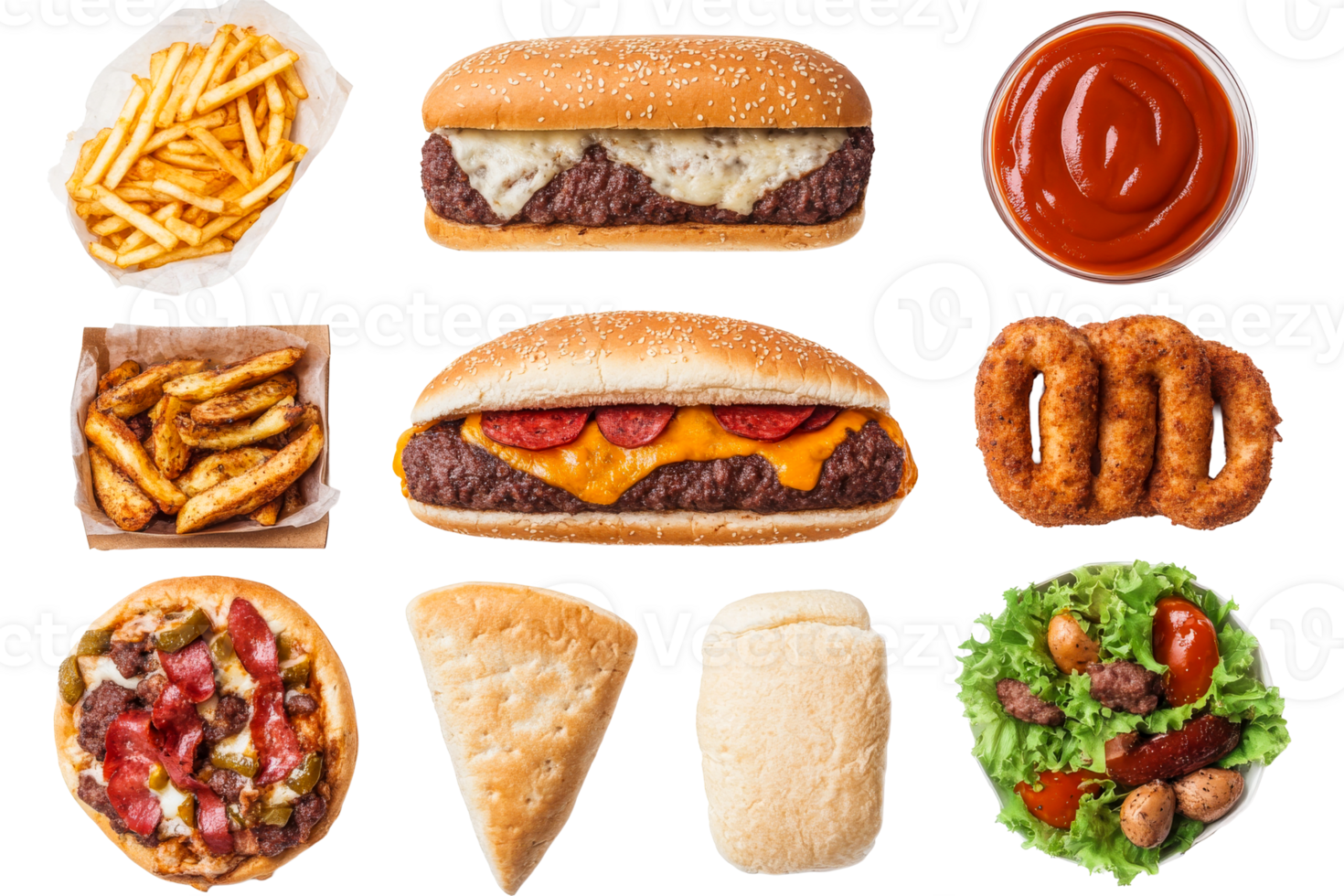 Fast food assortment on clear surface png