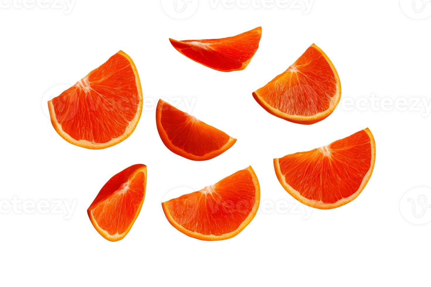Fresh sliced orange segments on a clean background png