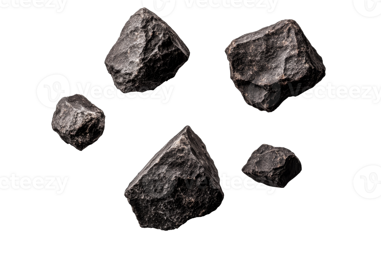 Natural black rocks on transparent background png