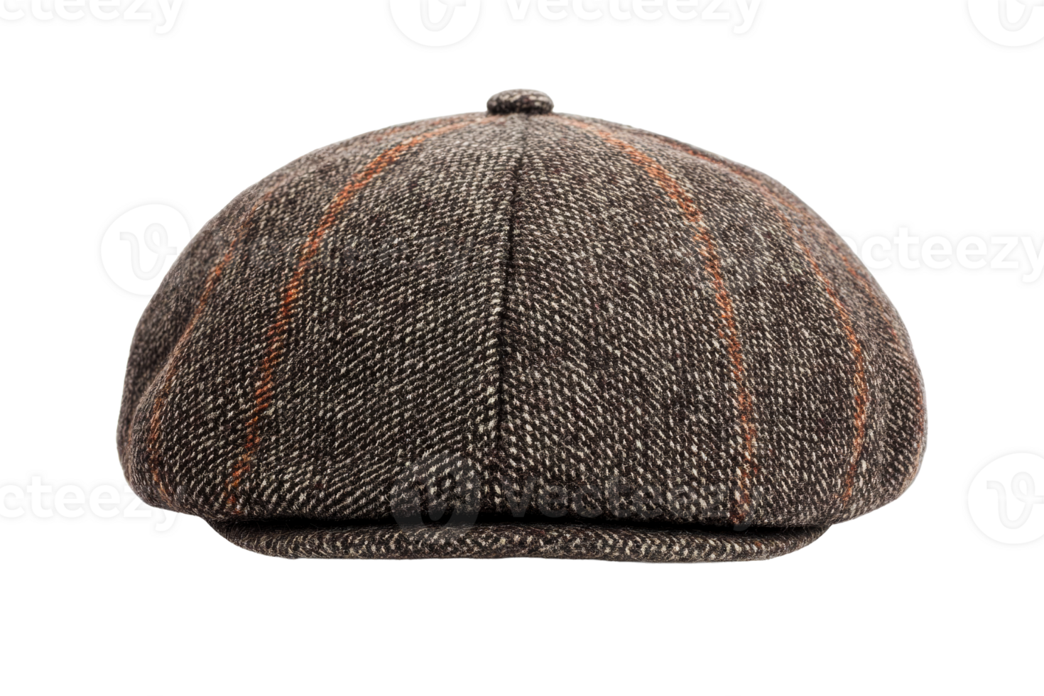 Classic brown tweed cap with plaid pattern design png
