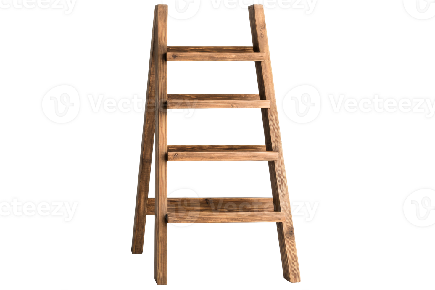 Four step wooden ladder on clear background png
