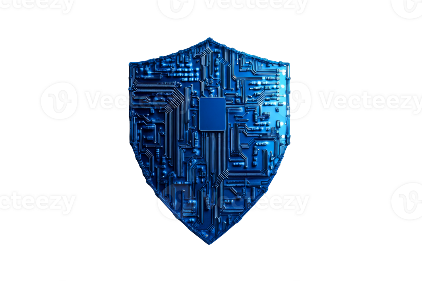 Digital shield with circuit board design in blue png