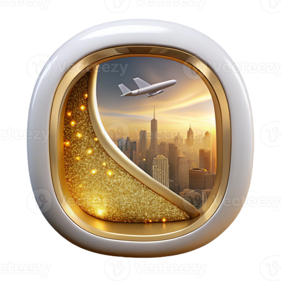 wonderful rustic Airplane Window View of City Skyline Cutout for Urban Travel premium png