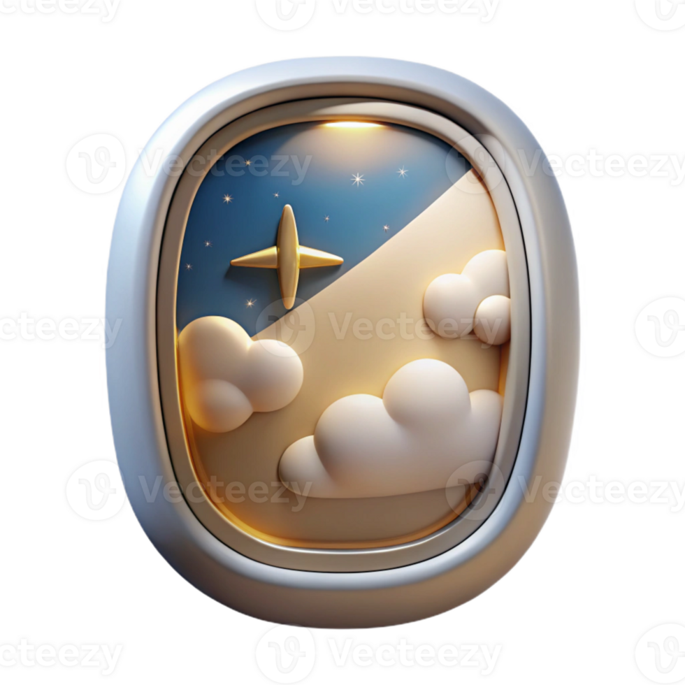 elegant classic Airplane Window View of City Skyline Cutout for Urban Travel professional png