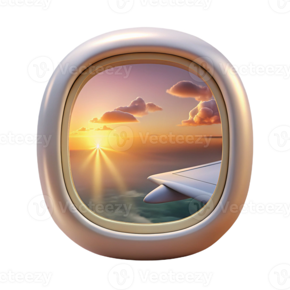 beautiful artistic Airplane Window View of City Skyline Cutout for Urban Travel exclusive png