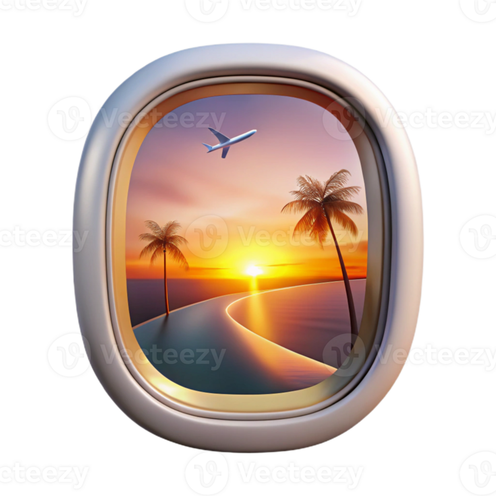 stunning creative Airplane Window View of City Skyline Cutout for Urban Travel authentic png