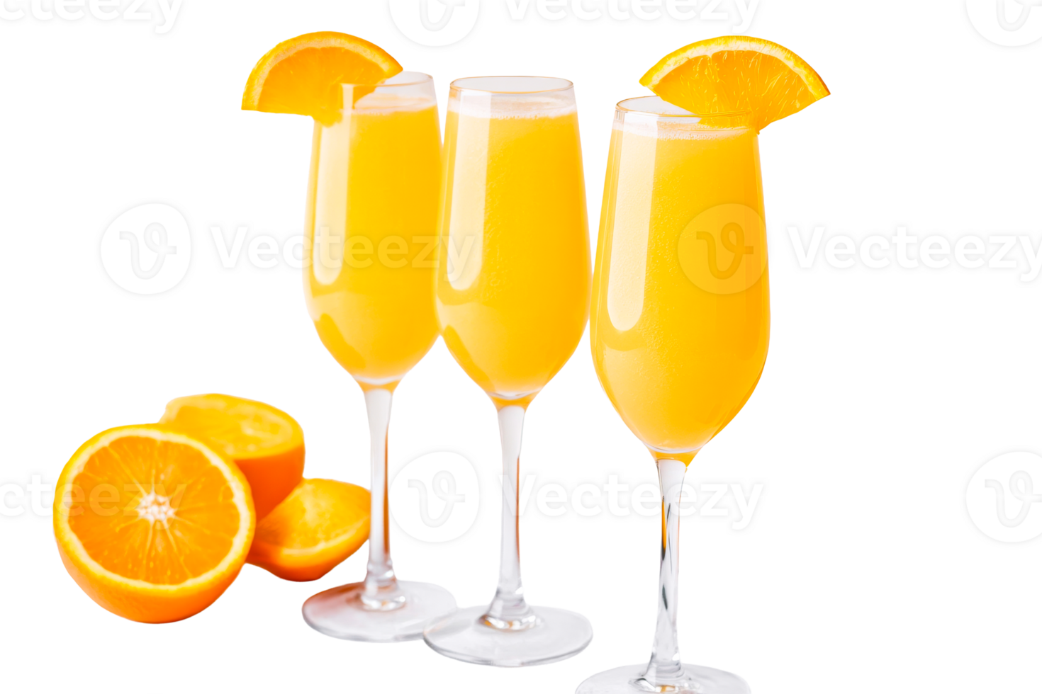 Refreshing orange juice drinks in elegant glasses png