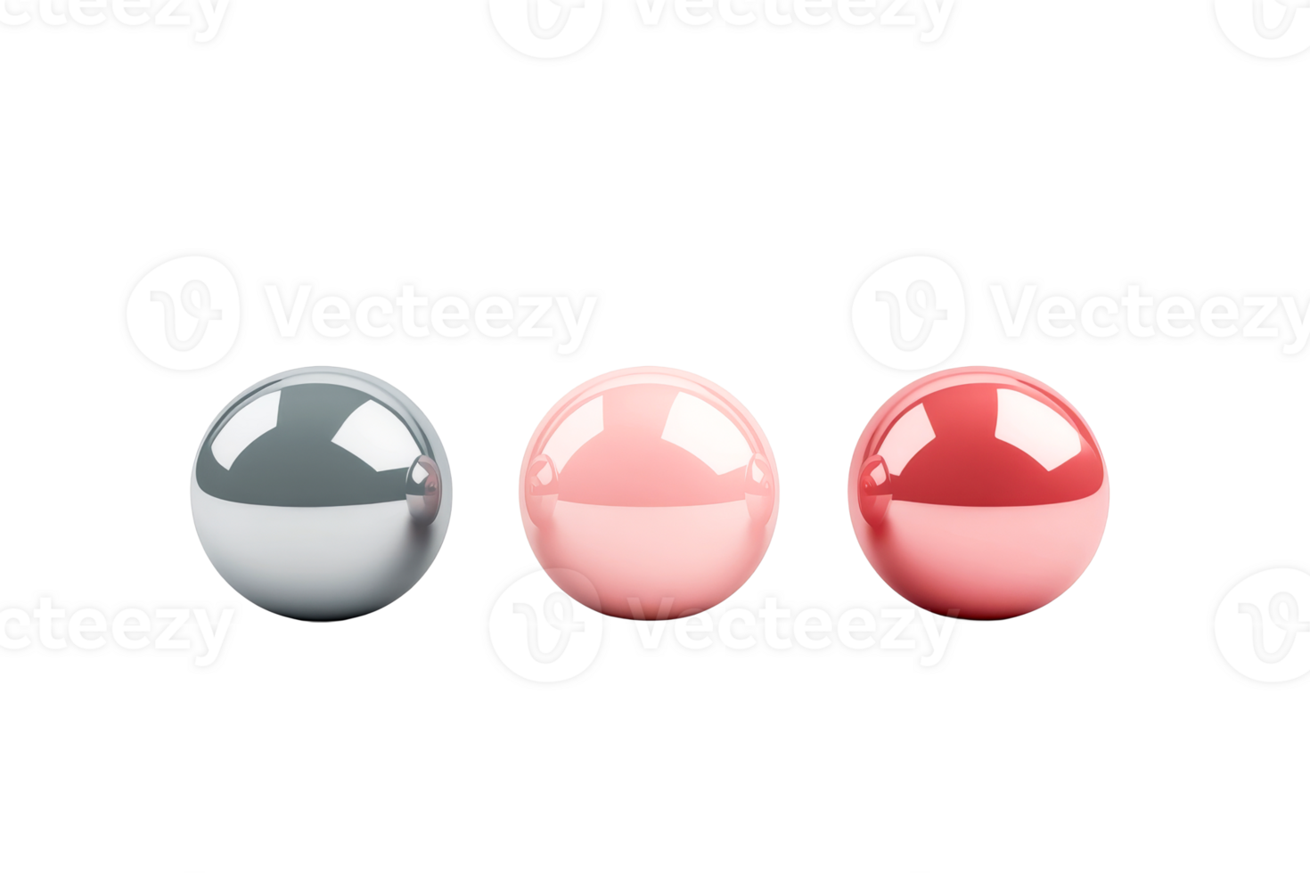 Three glossy spheres lined up in a row png
