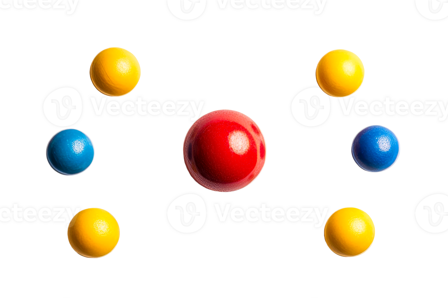 Colorful balls around a red sphere png