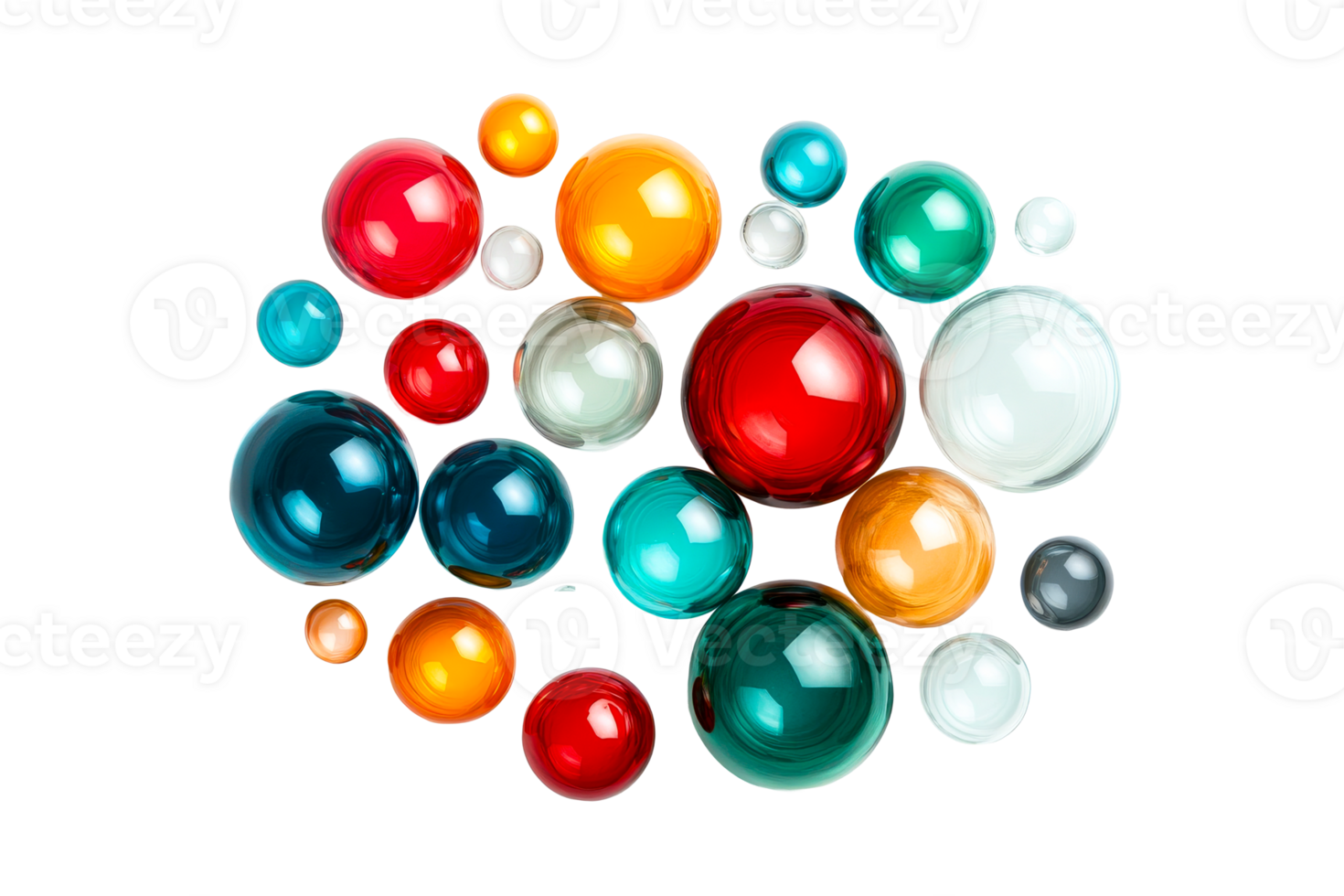 Colorful glass orbs on clear backdrop png