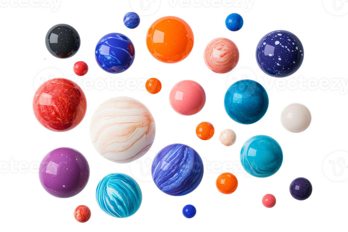 Vibrant spheres in diverse sizes and patterns png