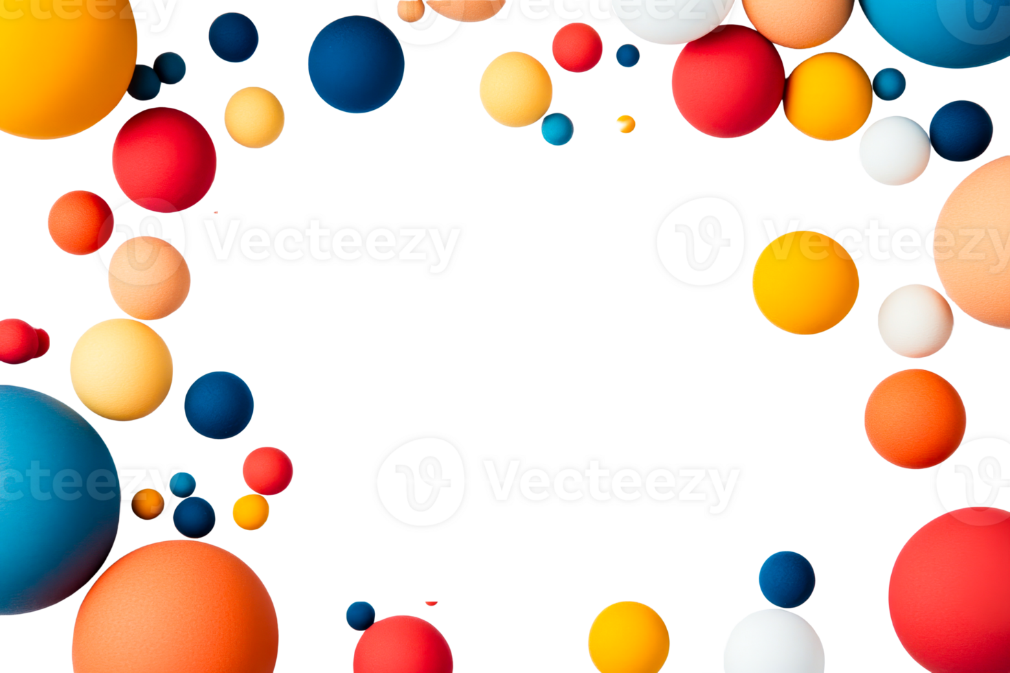 Colorful spheres in playful arrangement on white png