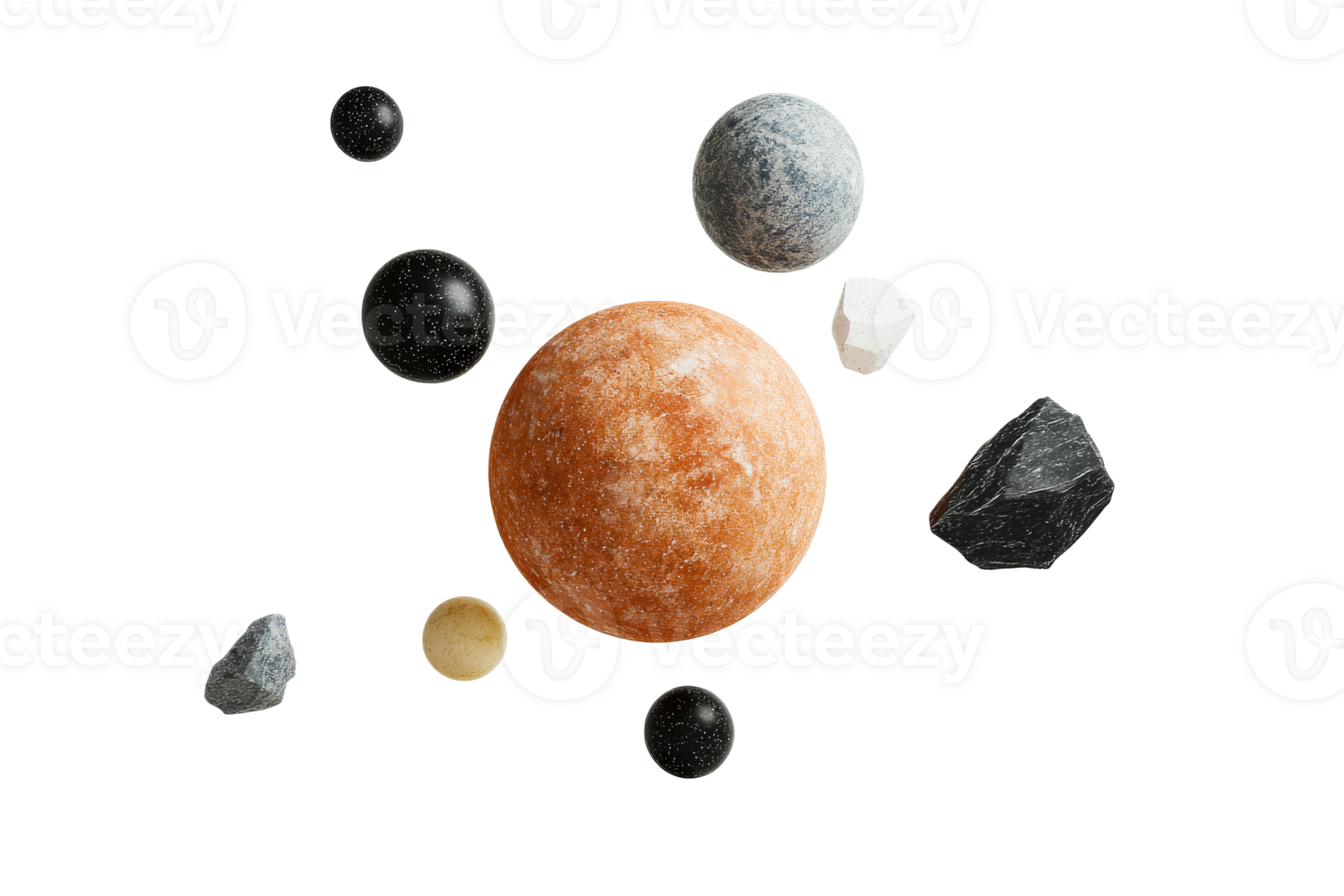 Colorful arrangement of planets and rocks in space png