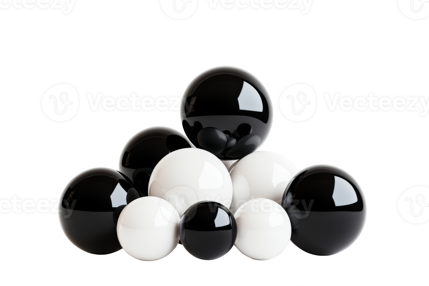 Black and white spheres arranged in artistic style png