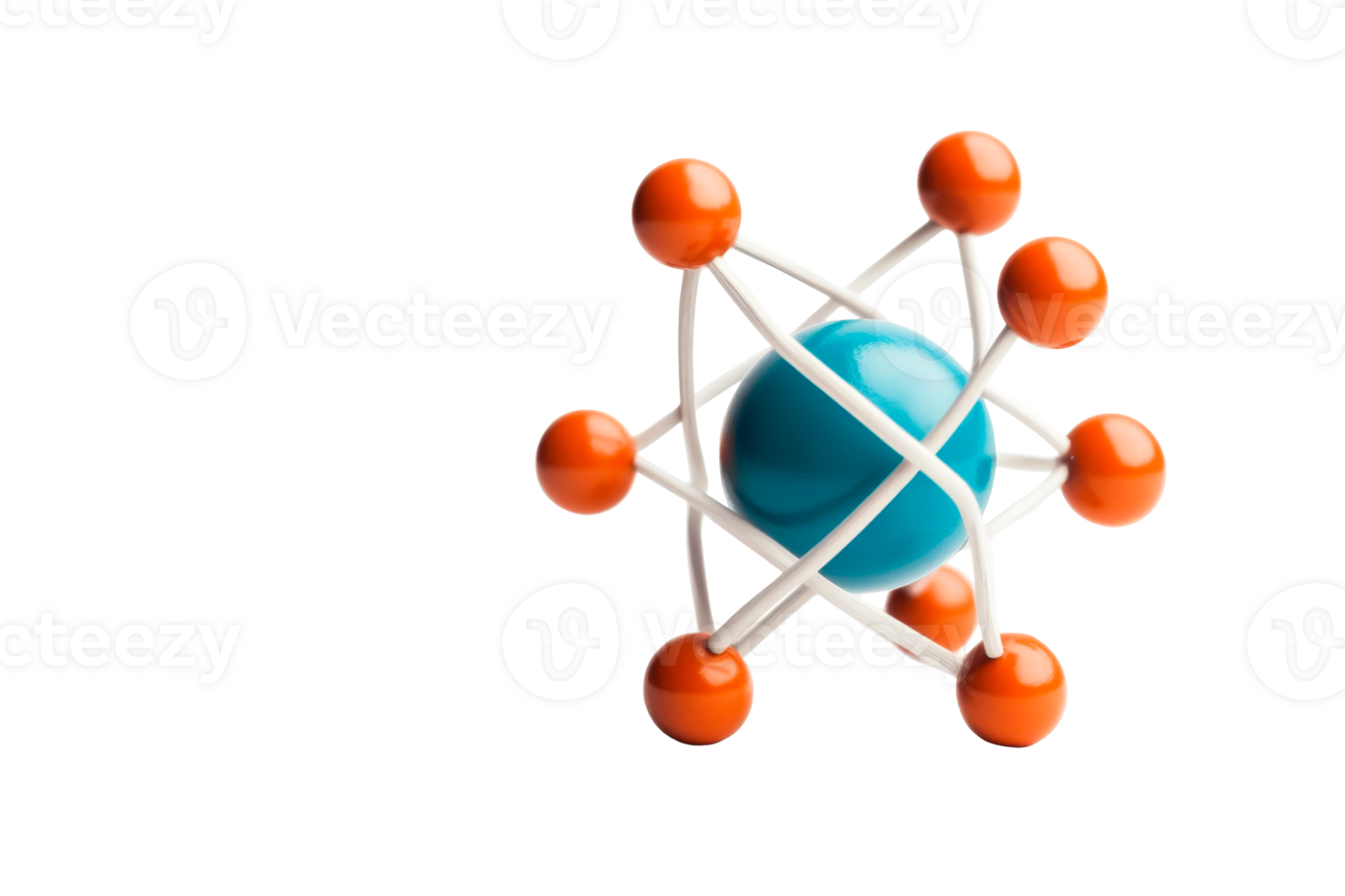 Model of an atom with colorful particles in a lab png