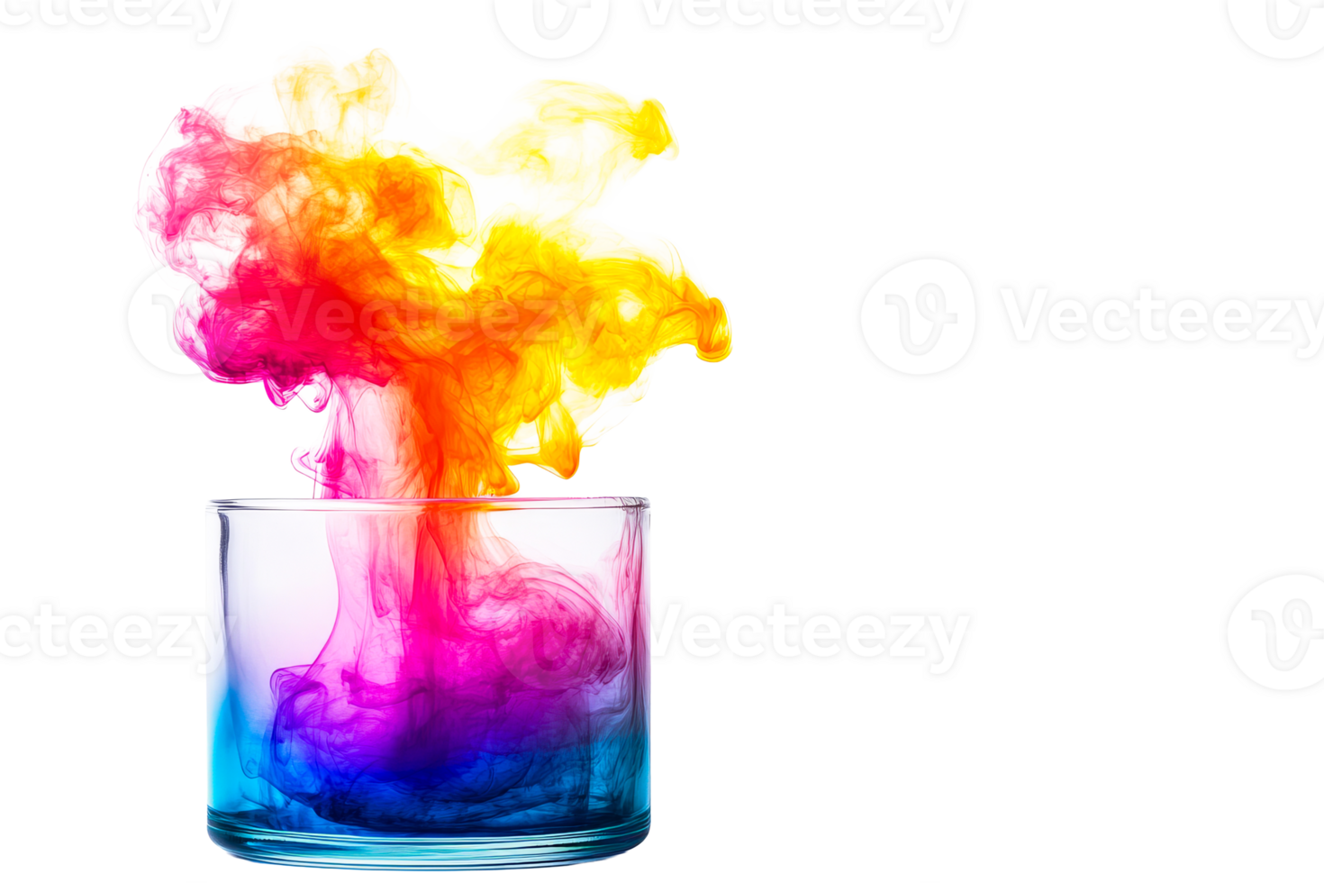 Colorful ink swirls in a glass container png