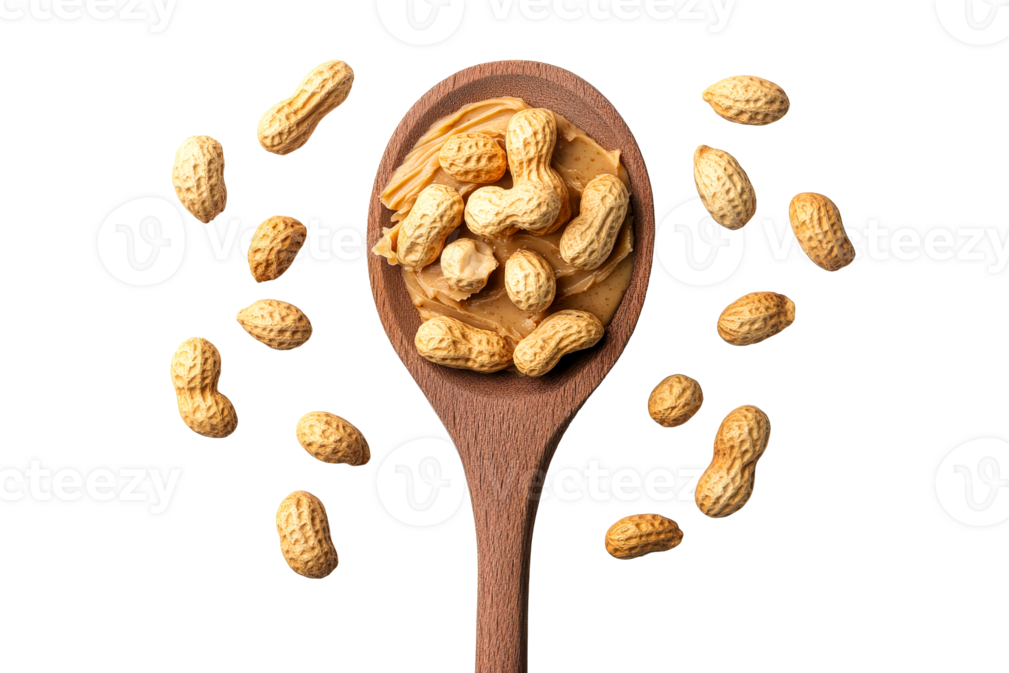Peanut butter with whole peanuts in wooden spoon png