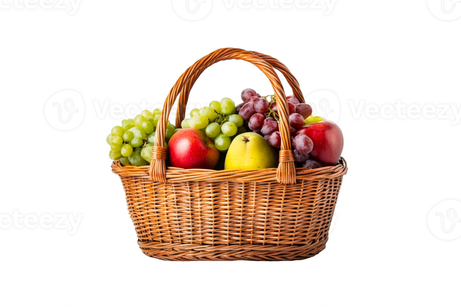 Fresh fruit basket with assorted fruits filled png