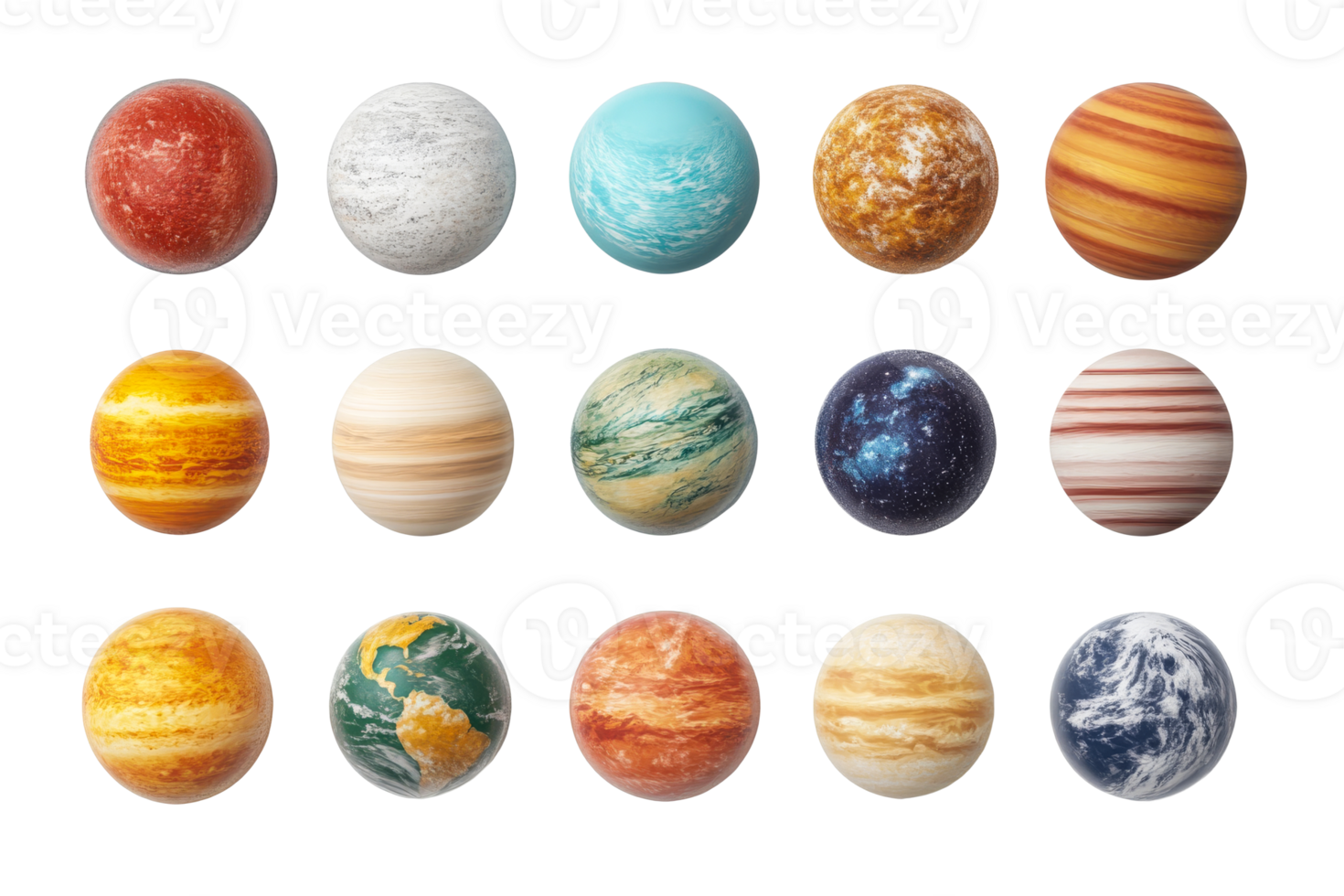 Planets of the solar system on clear bg png
