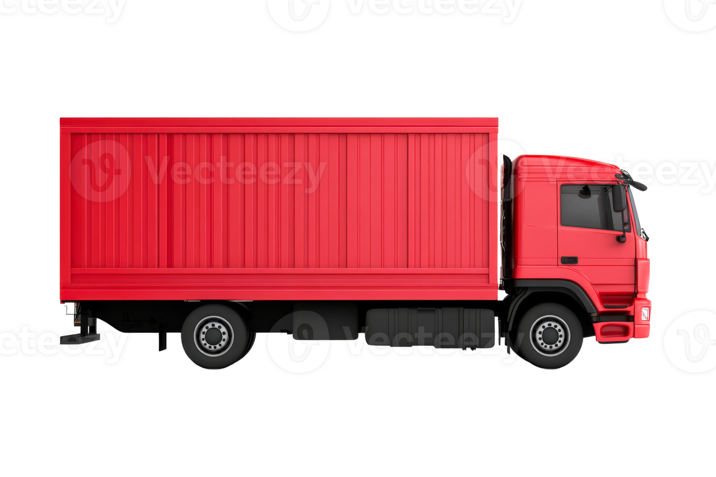 Red truck with container on transparent background png