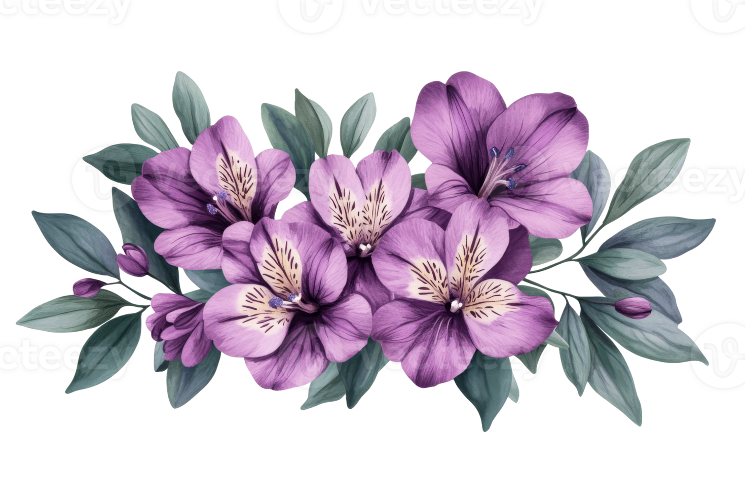 Purple flowers with leaves for decorative use png