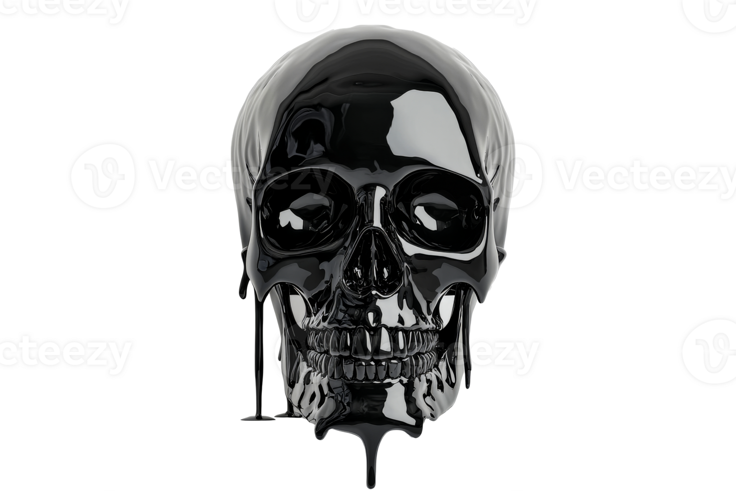 Black skull with dripping paint for decor png
