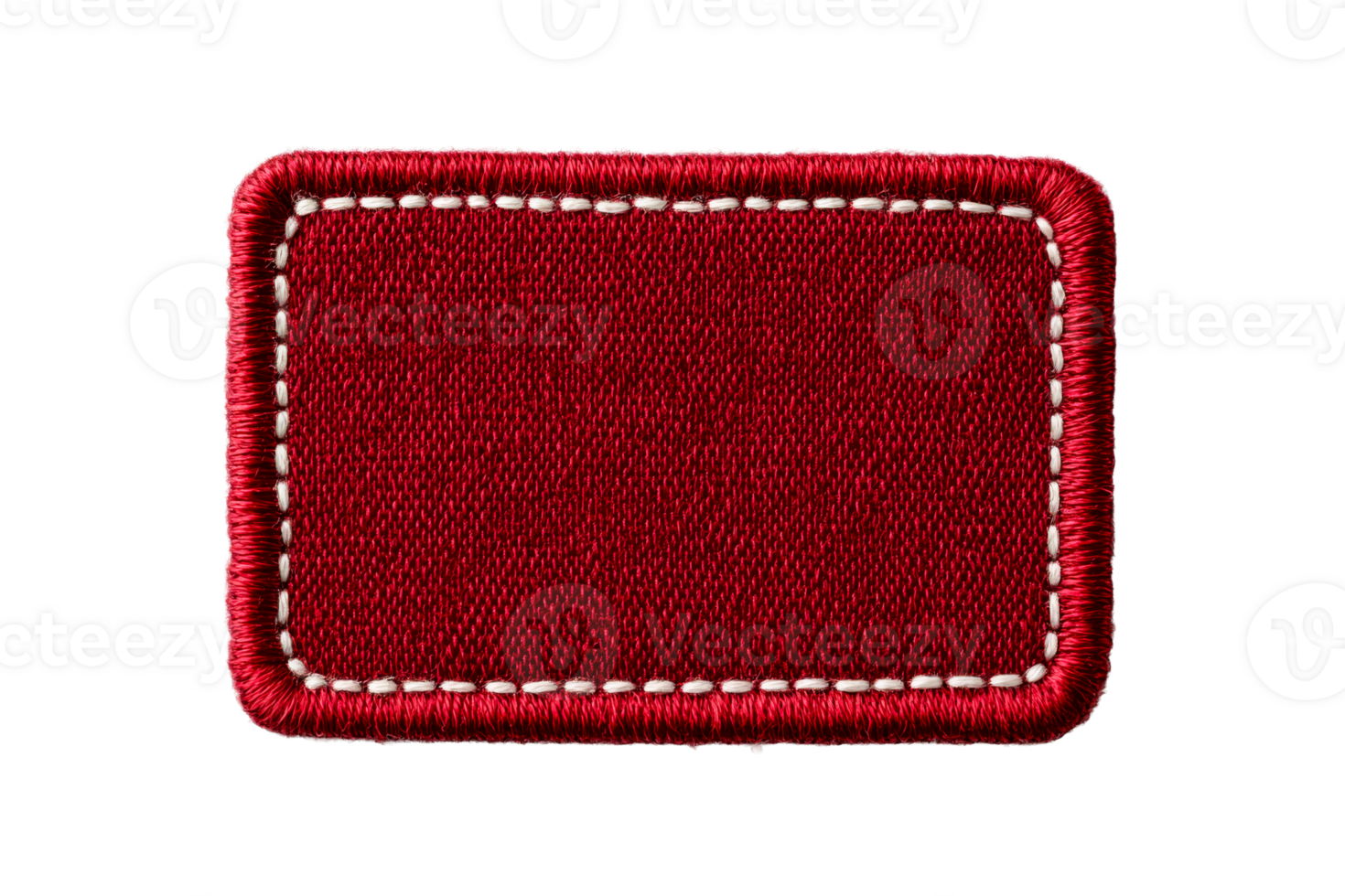 Red rectangular fabric patch with white stitching png