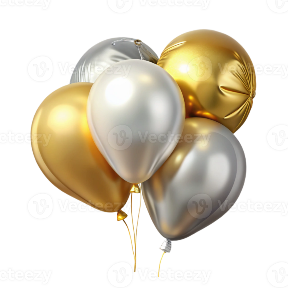 serene abstract Anniversary Balloons Gold and Silver Transparent detailed png