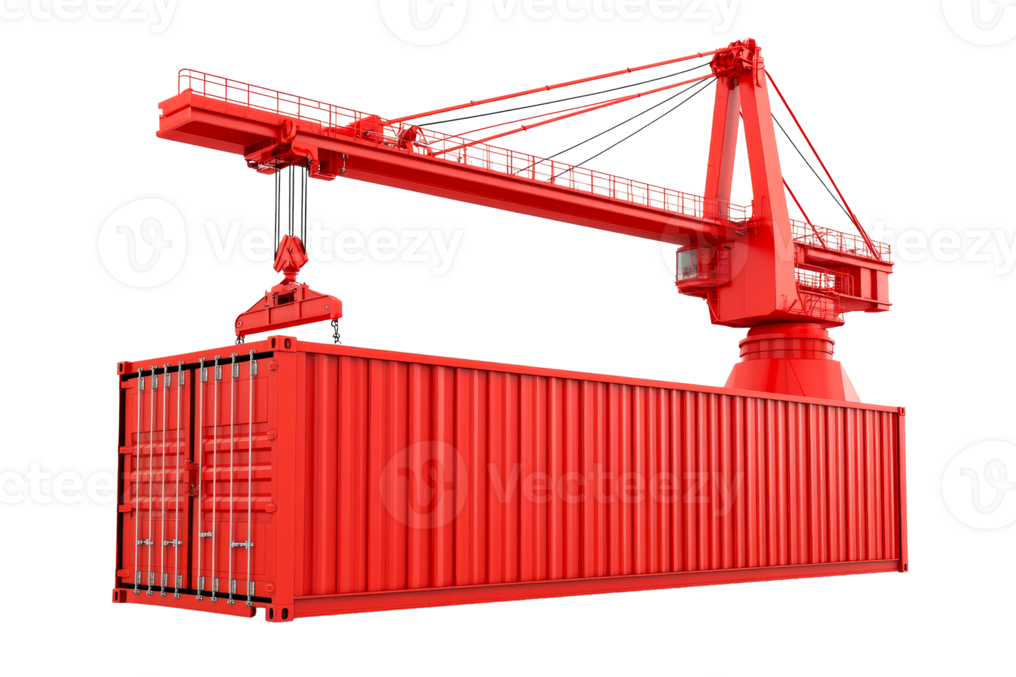 Crane lifting red shipping container png