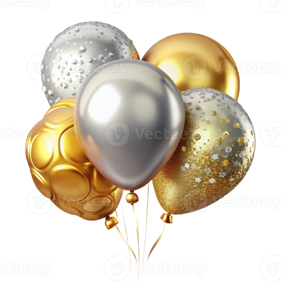 stunning vintage Anniversary Balloons Gold and Silver Transparent detailed png