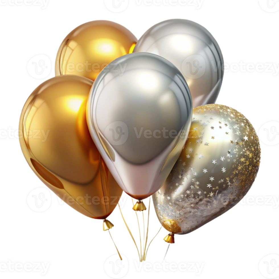 stunning classic Anniversary Balloons Gold and Silver Transparent professional png