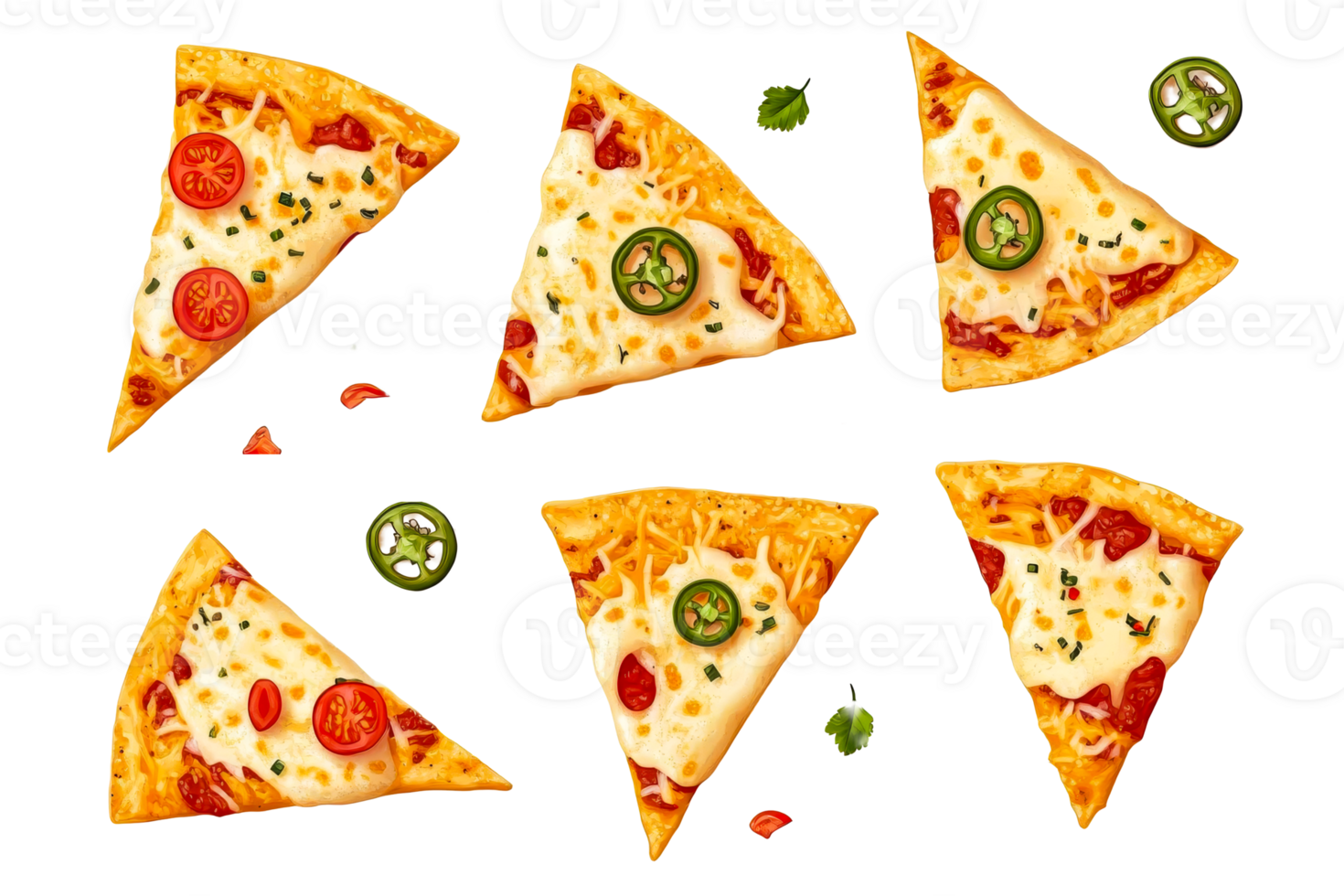 Topped pizza slices on a platter png
