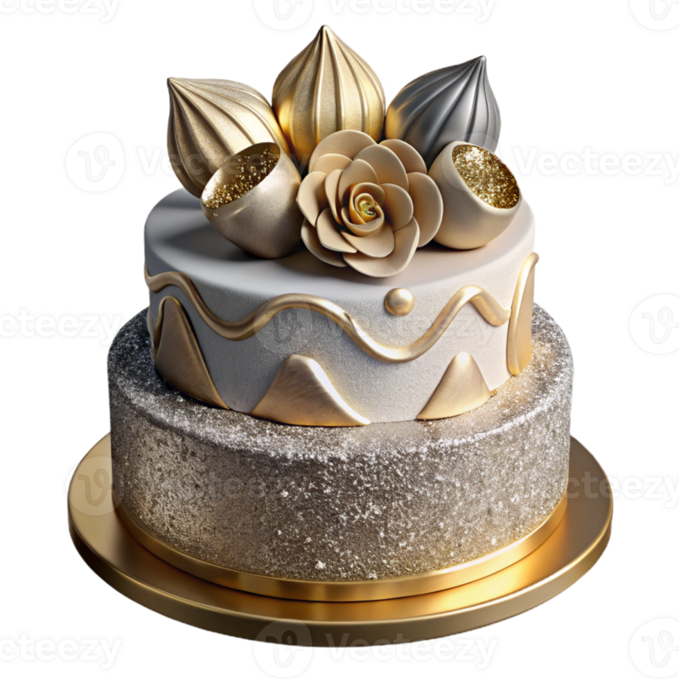 beautiful traditional Anniversary Celebration Cake with Topper Isolated premium png