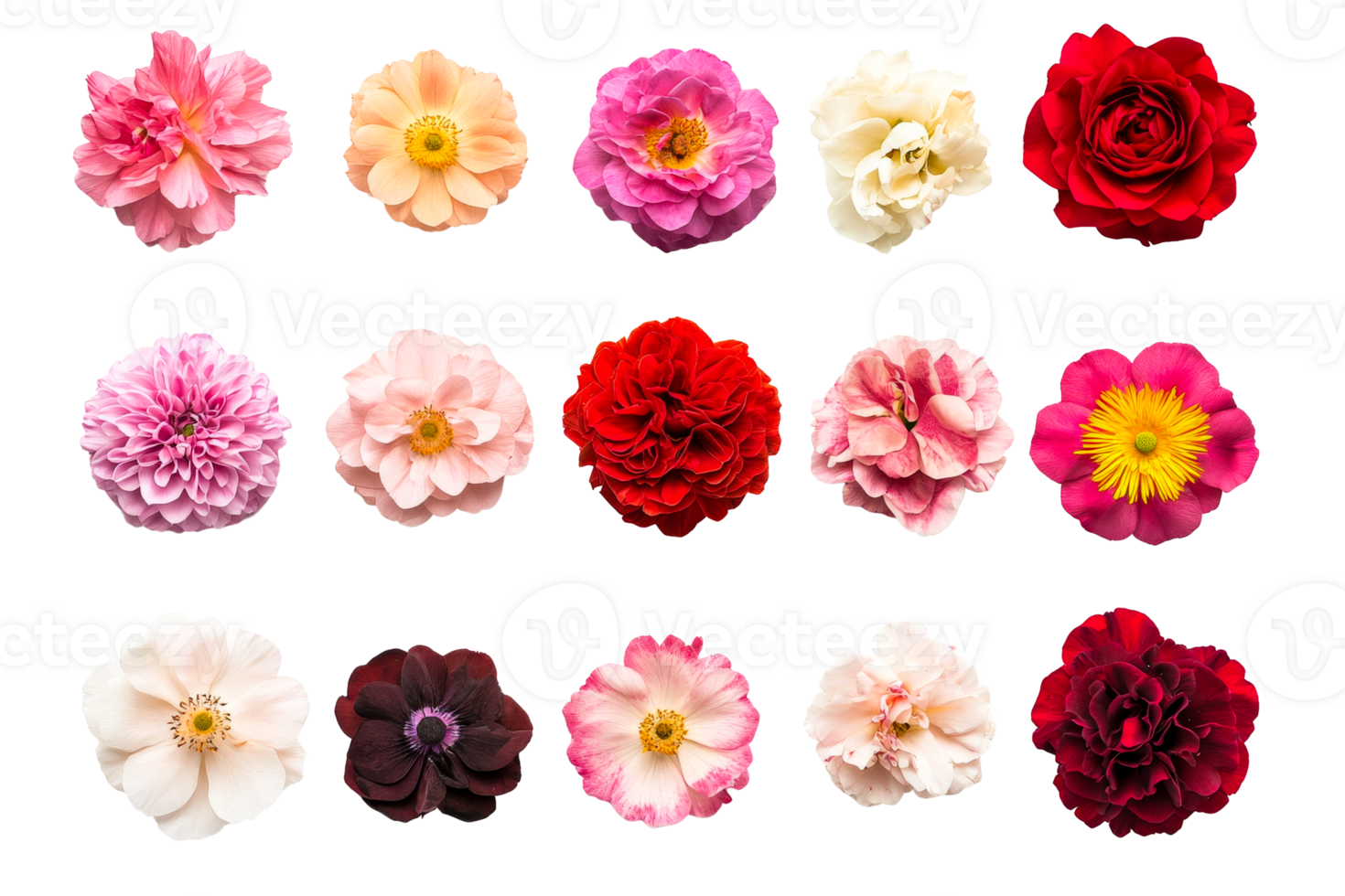 Flower collection with various colors and types png